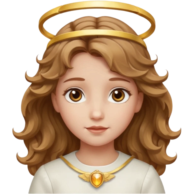 Angel girl with light brown wavy hair and hazel eyes and a halo emoji