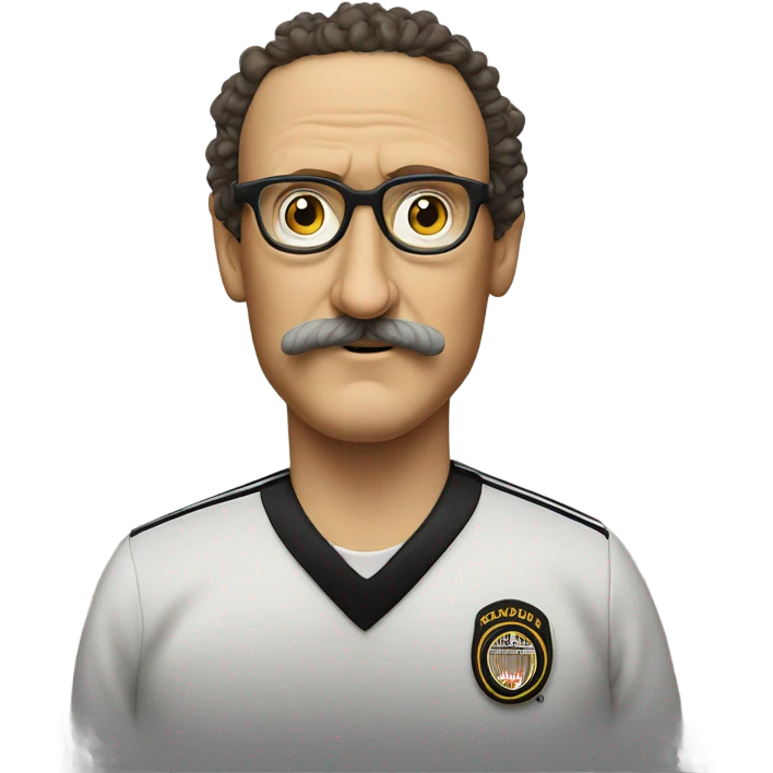 Weird Al Yankovic with glasses and a mustache without wrinkles, and wearing a referee shirt emoji