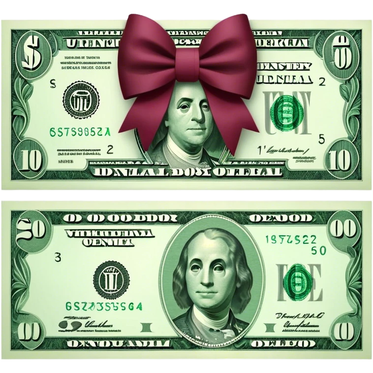 Dollar bill with burgundy bow on top emoji