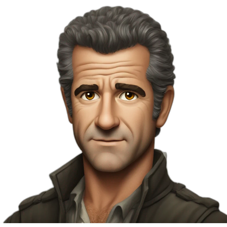 Young Mel Gibson portrait without smile emoji