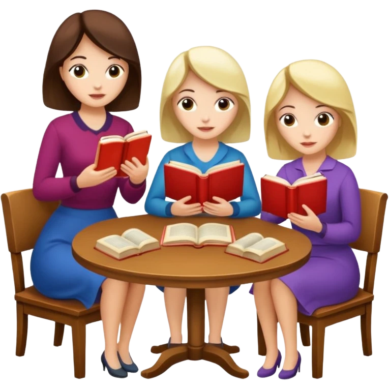 Group of friends women reading books around a table  emoji