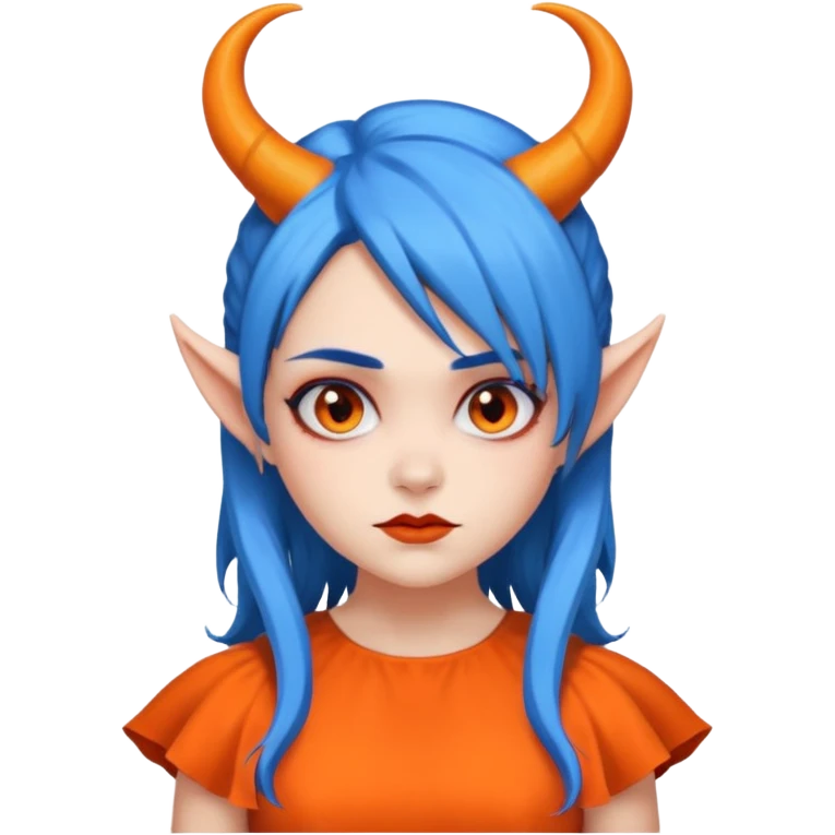 blue hair girl with evil horns and orange dress emoji