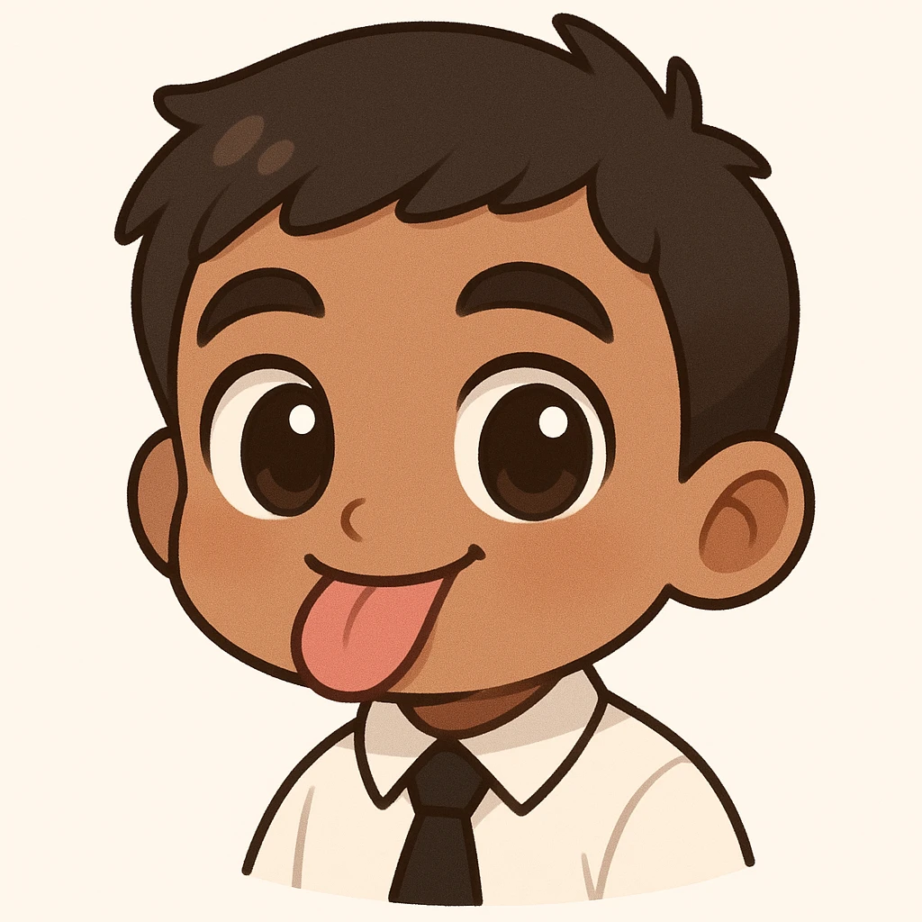 Create a chibi sticker style emoji of the person in the reference image, capturing their playful expression with tongue out. Simplify details for a cute, cartoon look with exaggerated features typical of chibi style, emphasizing the playful and fun mood. emoji
