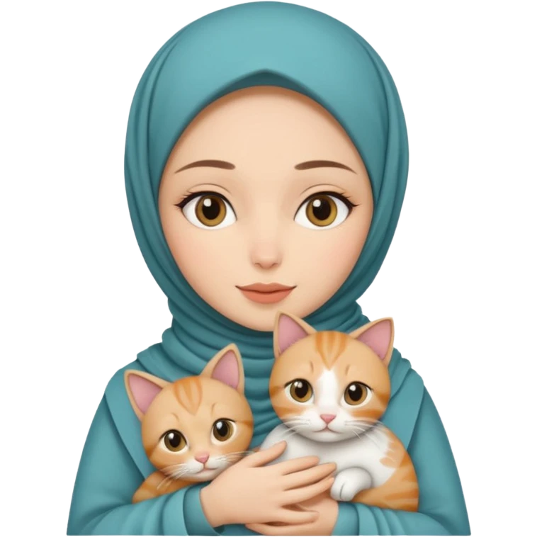 white pretty woman with hijab holding a cat emoji