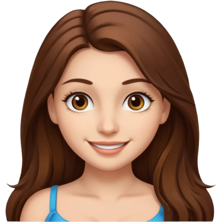 девушка с длинными коричневыми волосами, белой кожей, густыми ресницами и карими глазами с сиськами emoji