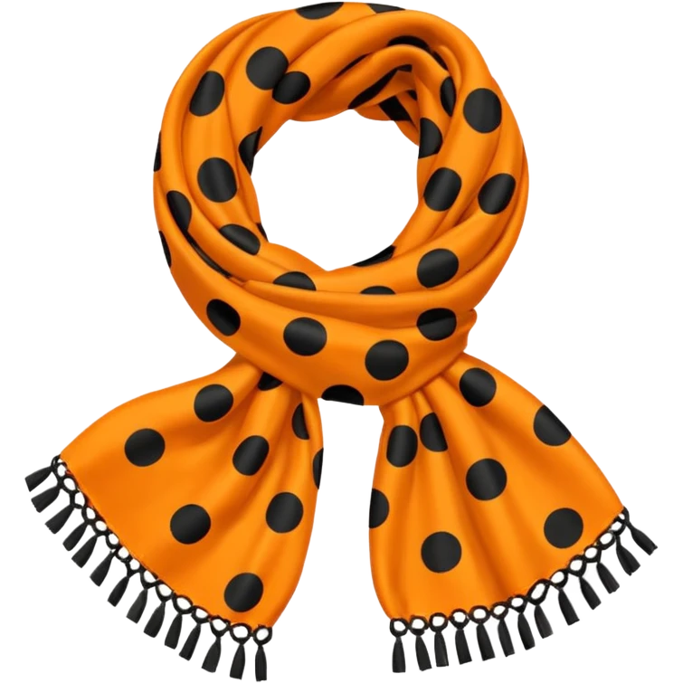 Orange scarf with big black dots on it and black fringe emoji