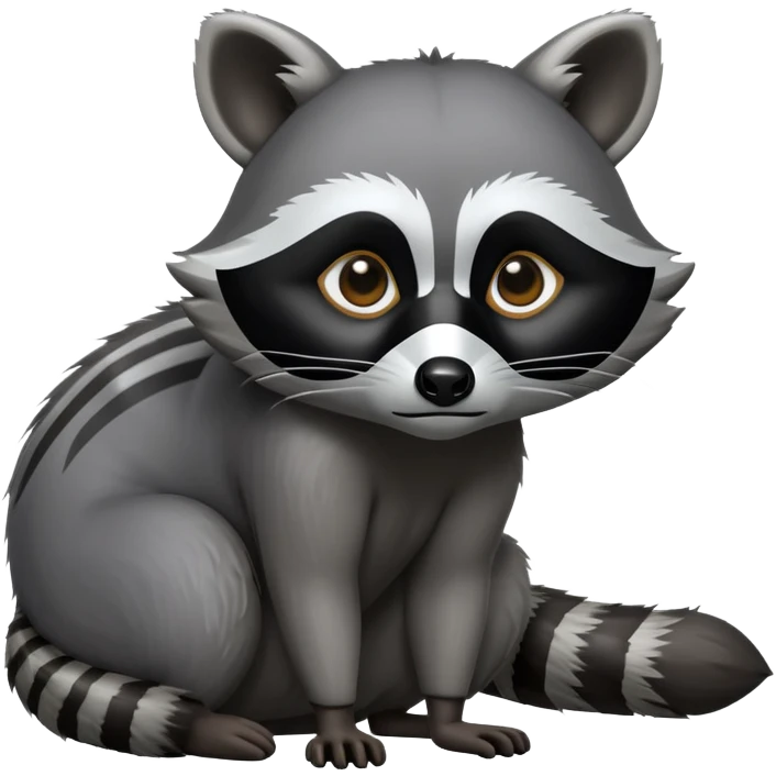 Cinematic-Raccoon-Realistic-hunched Full-Body on all fours-Emoji – Tail flicking lazily, head tilted dramatically, thick grey fur with a signature black mask, sharp and alert ears, simplified yet realistic focused features, highly detailed, glowing with an almost sarcastic glow. emoji