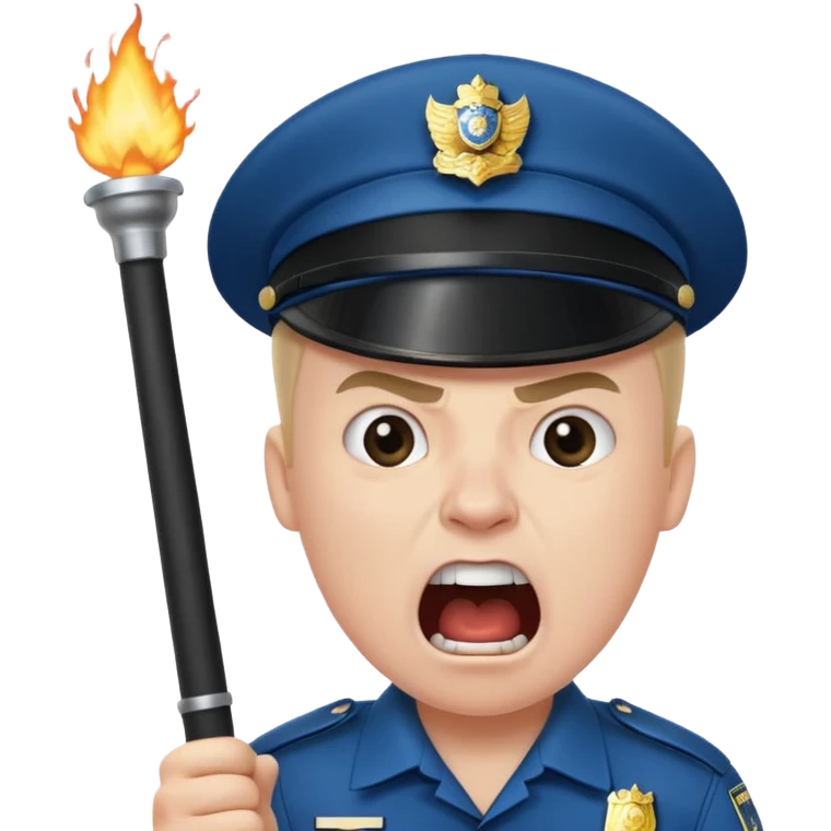 An angry British policeman with a baton in his hands shouts emoji