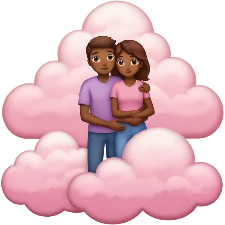 Two people emoji hugging on top of pink clouds. emoji