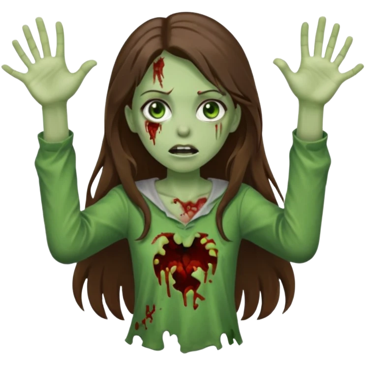 zombie girl with long brown hair arms outstretched iOS emoji style emoji