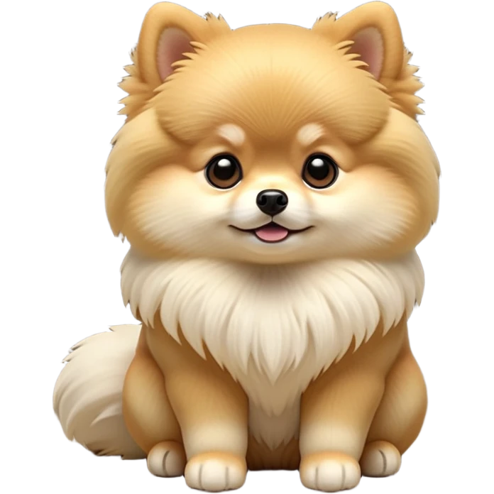 cinematic-[pomeranian]-realistic-full-body-sitting-emoji,-tail-resting-loosely-beside-its-paws,-head-tilted-dramatically, -fluffy-[cream]-fur,-simplified-yet-realistic-focused-features,-highly-detailed,-glowing-with-an-almost-sarcastic-glow emoji