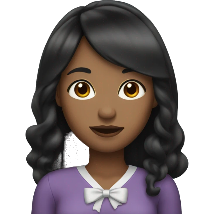 Black woman with long black hair with bangs and bow emoji