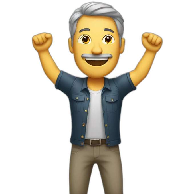 german man, arms up emoji