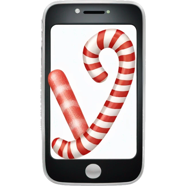 Cell phone with a candy cane on the screen emoji