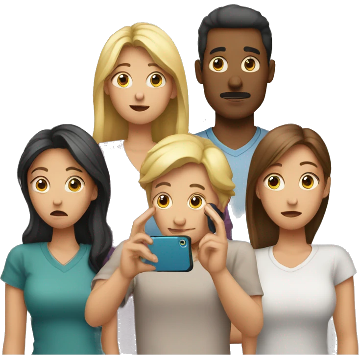 a group of people looking at phones confused emoji