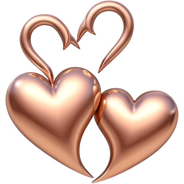 Two rose gold hearts interlinked, metallic finish emoji