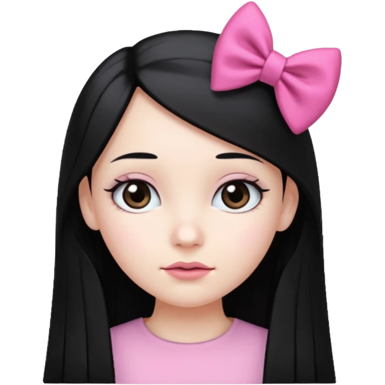 A girl with long, straight black hair, white skin, and a pink bow on the left side of her head emoji