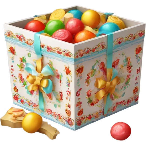 Traditional russian new year sweet gift box with handles with candies for kids emoji