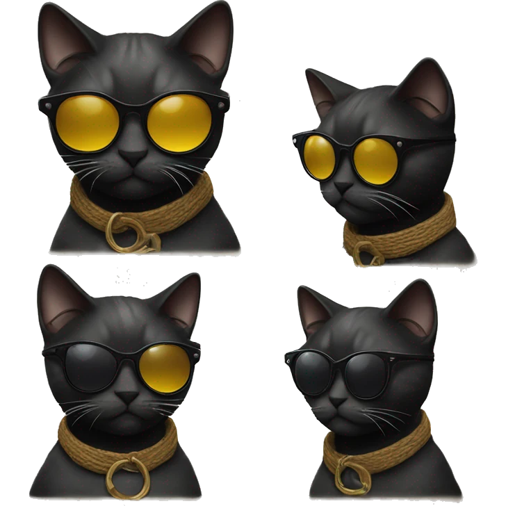 Cat with sunglasses very cool and his forger is up with just his head and his finger visible and the cat is black colored emoji