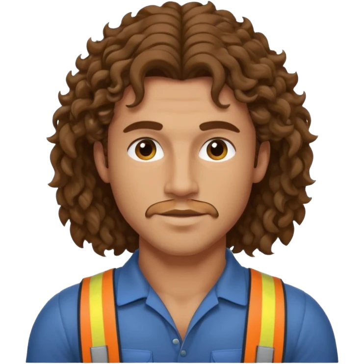 Hot male engineer with curly brown mullet hair and muscles emoji