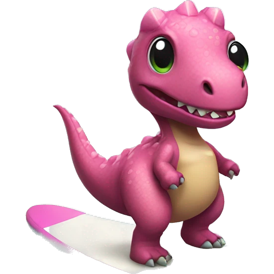 Dinosaur with a pink tutu surfboarding emoji