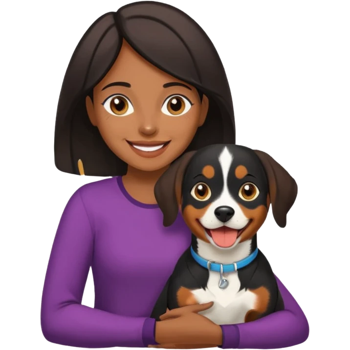 dark-skinned woman holding an Entlebucher Sennenhund, clear expressions, simple background emoji