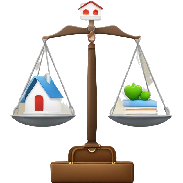 work life balance - A scale or balance icon with a briefcase on one side and a heart or a house on the other side. This visual represents the balance between work and personal life. emoji