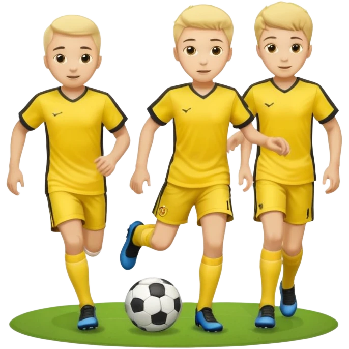 boys play soccer in yellow dress, yellow shrits, yellgow socks emoji