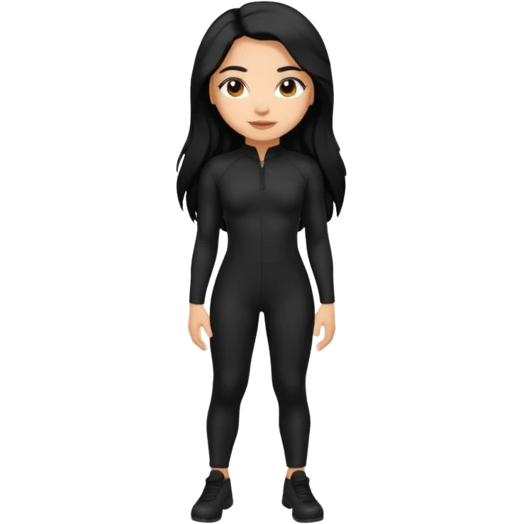 Make a lightskin Hispanic thick girl with long black hair. Wearing an all black tight jumpsuit  emoji