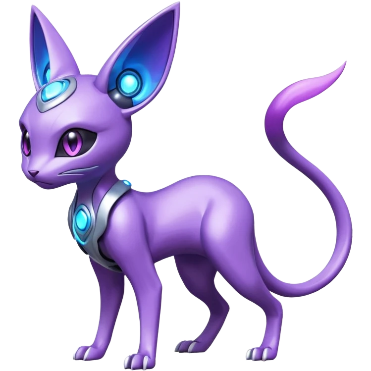 Mechanical Miraidon-Espeon-Mewtwo-Fakémon-hybrid-creature (full body) with glowing eyes  emoji