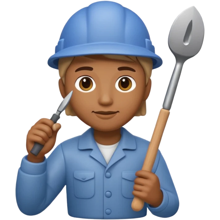 Apple Memoji-style 3D emoji of a sculptor with a small statue and chisel, smooth gradients, rounded edges, no background. emoji