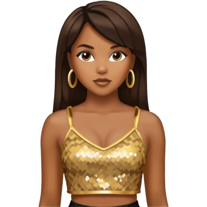 LeToya Luckett with long dark brown hair, gold sequin crop top  emoji