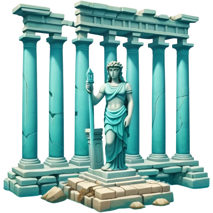 Simple Atlantis underwater ruins with a large sunken statue, fallen columns, broken , ancient Greek-style statue partially broken, coral and water, simple  emoji