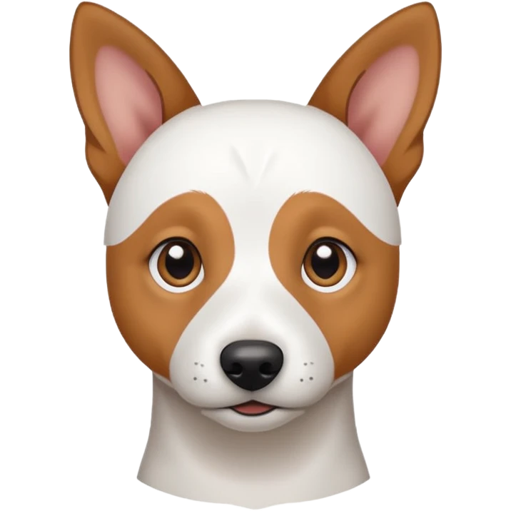 a fully white jack russell the size of a kelpie with floppy ears and a half white face emoji