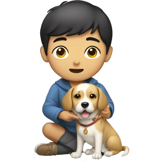 Asian boy with healer dog  emoji