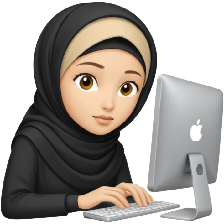 hijabi girl sitting at computer emoji