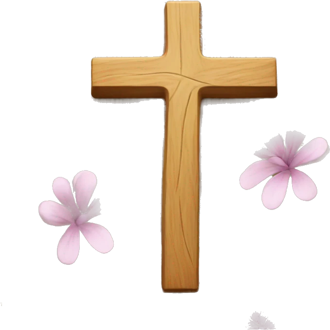 Wooden Christian cross and flowers emoji