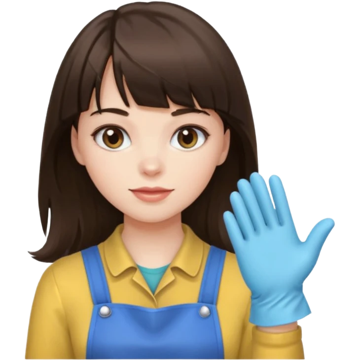 girl brunette with bangs long hair cleaning emoji