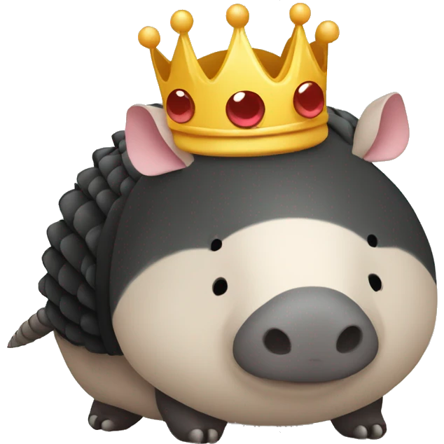 Solid black chubby round armadillo pig panda centipede armadillo wearing a crown emoji