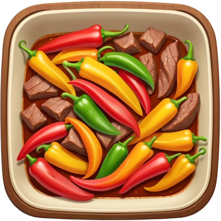cooked meat saute object icon, beef strips with peppers, 3D cartoon, mobile game icon style, clean background, no text, no watermark
 emoji