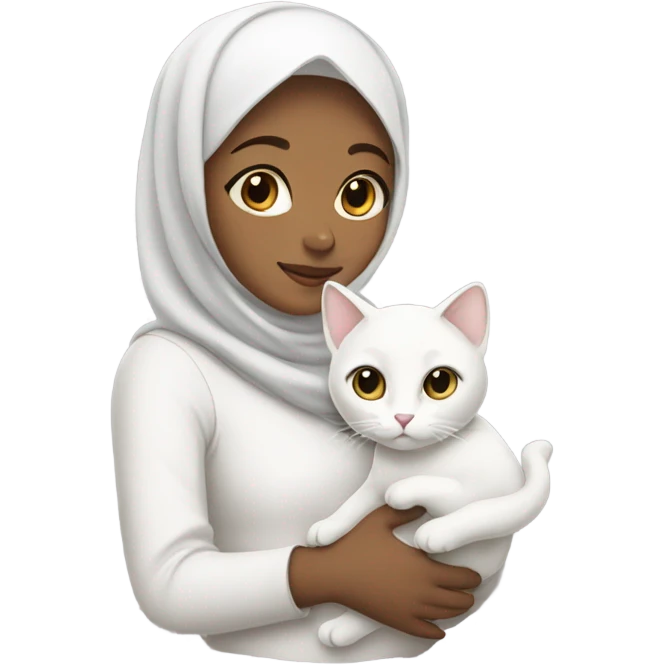 hijab girl with white cat  emoji
