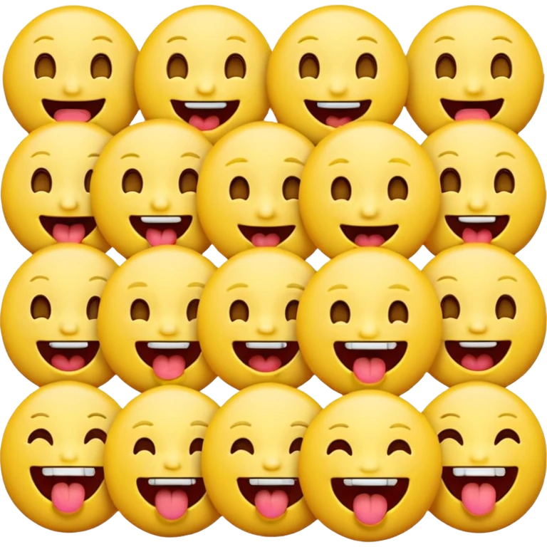 Dozens of yellow smiling emoji faces with very small differences like open mouth, teeth showing, tongue out emoji