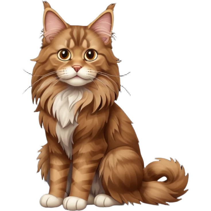 A high-resolution photo-realistic digital illustration of a brown maine coon cat, full body emoji