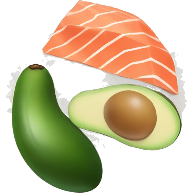 Am Avocado that holds salmon in the right hand and rice in the left hand emoji