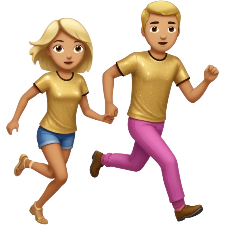 Guy wears gold glitter shirt chases girl emoji