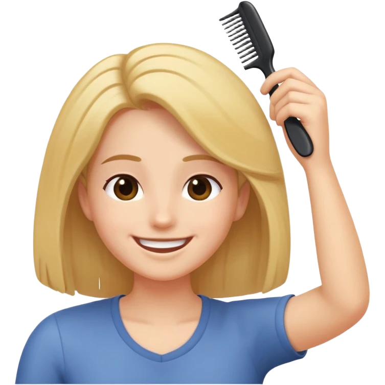 person combing their hair, smiling, simple and expressive emoji