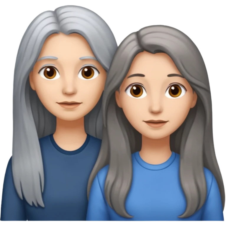 2 Frauen, die sich gerne haben, davon 1 grauhaarig, 1 braunhaarig, lange Haare emoji