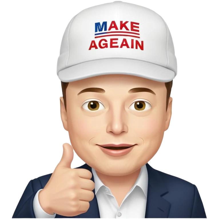 Elon musk wearing a make america great again hat with thumbs up, make it a flashy and animated emoji  emoji