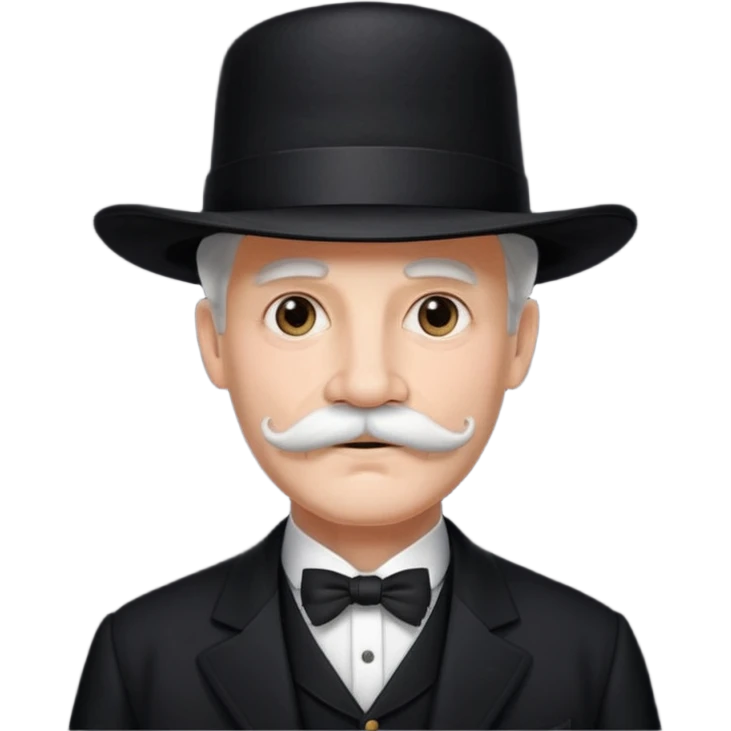 very big white moustachhe and typical 1900 black elegant clothes and hat .3/4 pose emoji