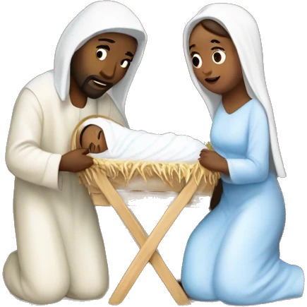 nativity scene with mary joseph and baby Jesus being white  emoji